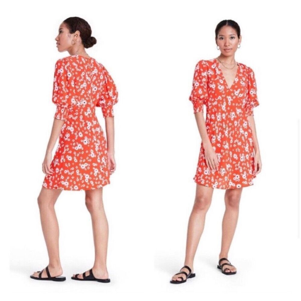 Rixo for Target Red Daisy‎ Puff Sleeve Babydoll Dress